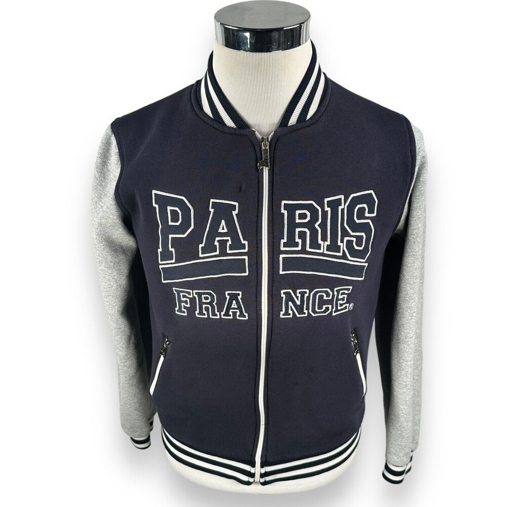 Nas Merch Jacket Mens XS Blue Gray Paris France Sweatshirt Bomber Varsity Rapper
